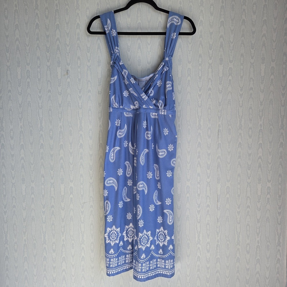 Vtg Y2K Faded Glory XL Babydoll Sweetheart Tie Back Jersey Knit Mini Dress Blue